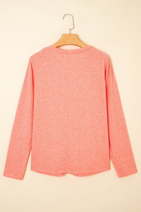 Layered Daisy Applique Patchwork V Neck Long Sleeve Top