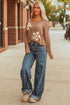 Layered Daisy Applique Patchwork V Neck Long Sleeve Top