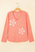 Layered Daisy Applique Patchwork V Neck Long Sleeve Top