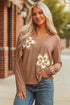 Layered Daisy Applique Patchwork V Neck Long Sleeve Top