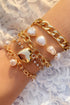 Layered Heart Charm Pearl Rhinestone Chain Bracelet Set