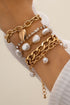 Layered Heart Charm Pearl Rhinestone Chain Bracelet Set