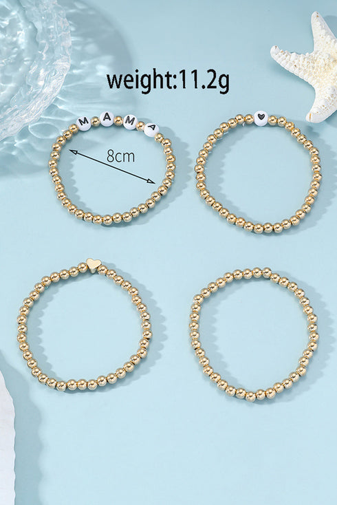 Layered Mama Letter Bead Heart Charm Bracelet Set