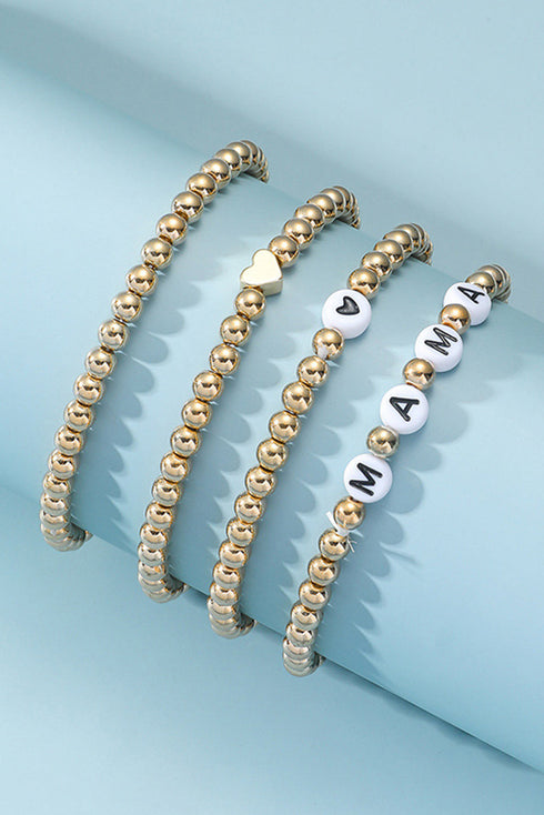 Layered Mama Letter Bead Heart Charm Bracelet Set