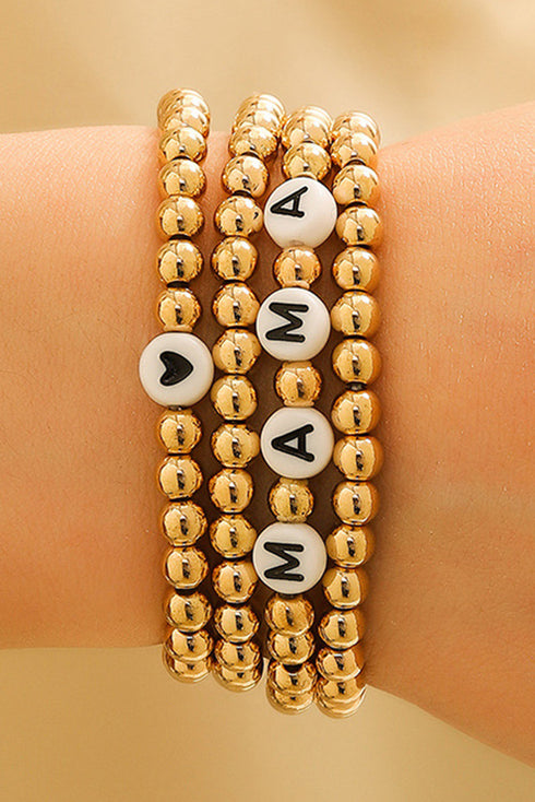 Layered Mama Letter Bead Heart Charm Bracelet Set