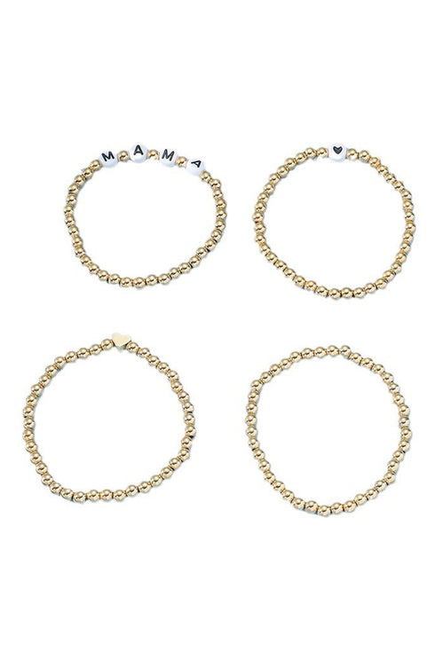 Layered Mama Letter Bead Heart Charm Bracelet Set