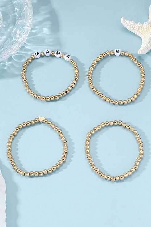 Layered Mama Letter Bead Heart Charm Bracelet Set