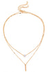 Layered Rhinestone Charm Pendant Metallic Chain Necklace