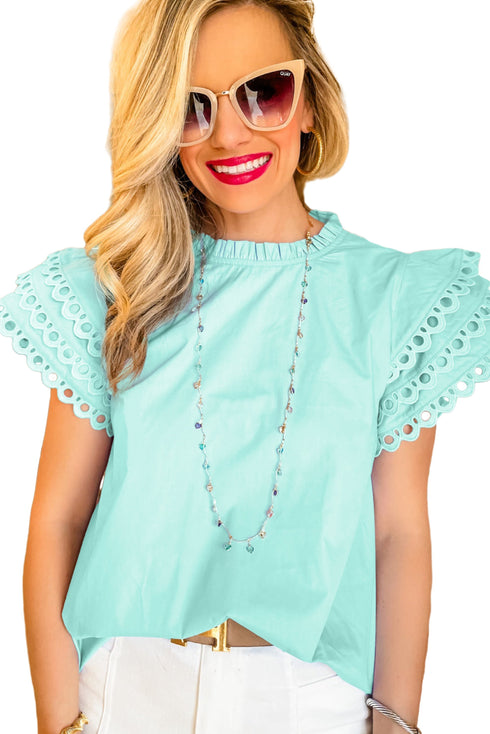 Layered Ric Rac Cap Sleeve Filled Neck Blouse