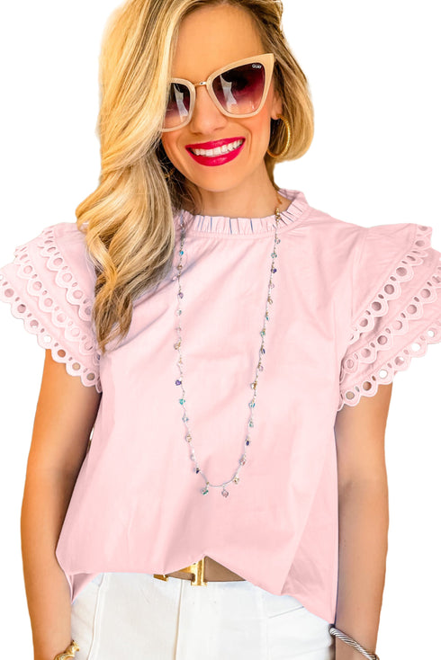 Layered Ric Rac Cap Sleeve Filled Neck Blouse