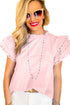 Layered Ric Rac Cap Sleeve Filled Neck Blouse