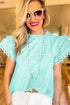 Layered Ric Rac Cap Sleeve Filled Neck Blouse