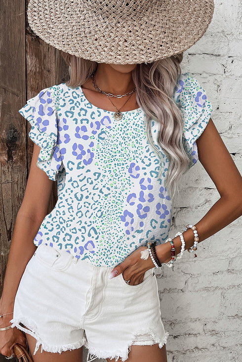 Layered Ruffle Sleeve Relaxed Fit Woven Blouse