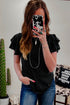 Layered Ruffle Sleeve Round Neck Poly Cotton Blend Top