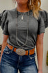 Layered Ruffle Sleeve Round Neck Poly Cotton Blend Top