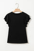 Layered Ruffle Sleeve Round Neck Poly Cotton Blend Top