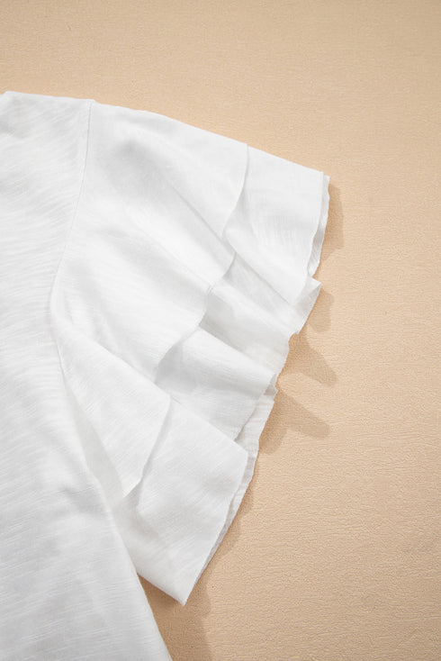 Layered Ruffle Sleeve Round Neck Poly Cotton Blend Top