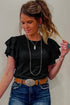 Layered Ruffle Sleeve Round Neck Poly Cotton Blend Top