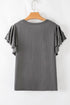 Layered Ruffle Sleeve Round Neck Poly Cotton Blend Top