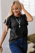 Layered Ruffle Sleeve Round Neck Poly Cotton Blend Top