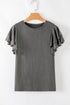 Layered Ruffle Sleeve Round Neck Poly Cotton Blend Top