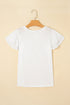 Layered Ruffle Sleeve Round Neck Poly Cotton Blend Top
