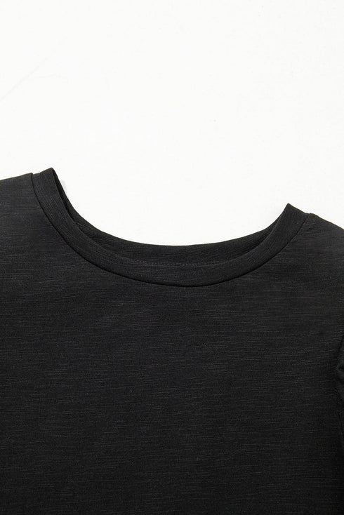 Layered Ruffle Sleeve Round Neck Poly Cotton Blend Top