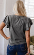Layered Ruffle Sleeve Round Neck Poly Cotton Blend Top