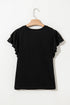 Layered Ruffle Sleeve Round Neck Poly Cotton Blend Top