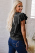 Layered Ruffle Sleeve Round Neck Poly Cotton Blend Top