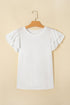 Layered Ruffle Sleeve Round Neck Poly Cotton Blend Top
