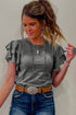 Layered Ruffle Sleeve Round Neck Poly Cotton Blend Top