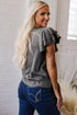 Layered Ruffle Sleeve Round Neck Poly Cotton Blend Top