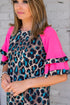Layered Ruffle Sleeves Patchwork Leopard Print Blouse