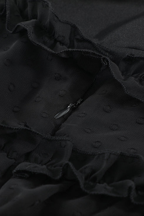 Layered Ruffled Open Back Puff Sleeve Swiss Dot Mini Dress