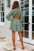 Layered Ruffled Open Back Puff Sleeve Swiss Dot Mini Dress