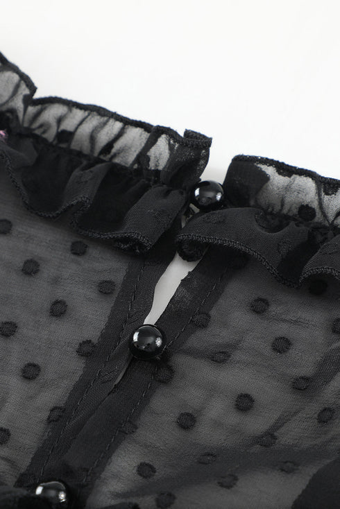 Layered Ruffled Open Back Puff Sleeve Swiss Dot Mini Dress