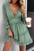 Layered Ruffled Open Back Puff Sleeve Swiss Dot Mini Dress