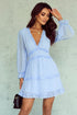 Layered Ruffled Open Back Puff Sleeve Swiss Dot Mini Dress
