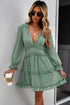 Layered Ruffled Open Back Puff Sleeve Swiss Dot Mini Dress