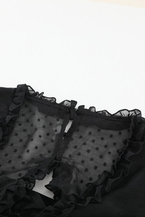 Layered Ruffled Open Back Puff Sleeve Swiss Dot Mini Dress