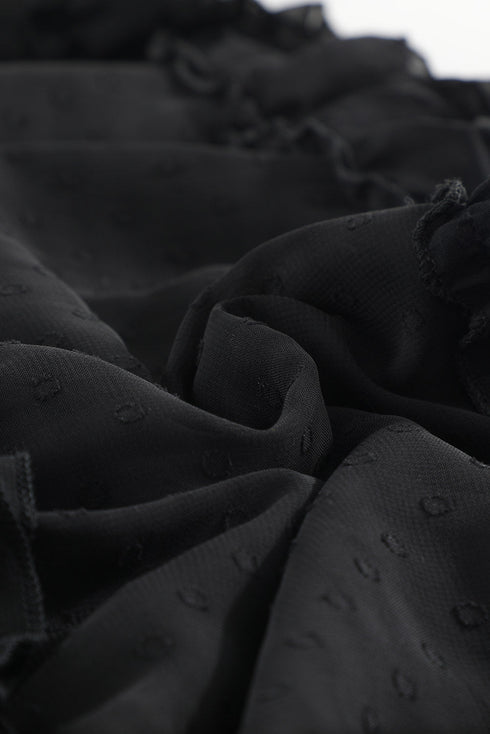 Layered Ruffled Open Back Puff Sleeve Swiss Dot Mini Dress