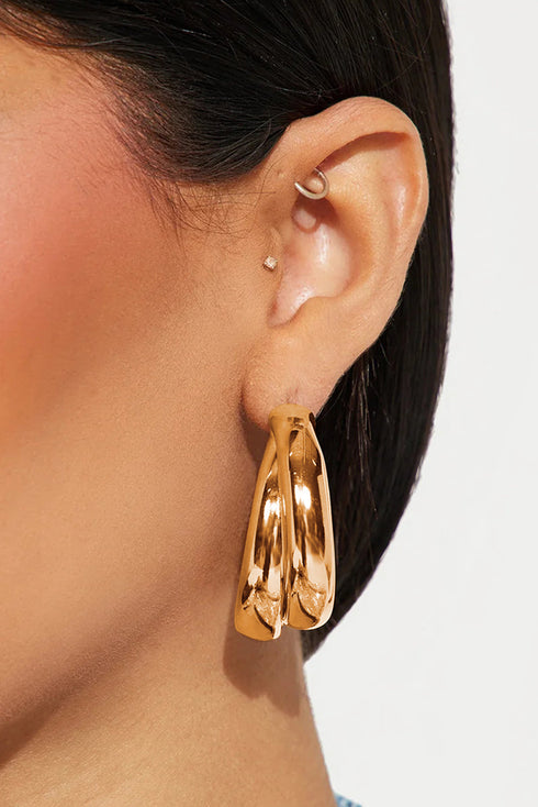 Layered Textured Alloy Studded Design Hoop Earrings