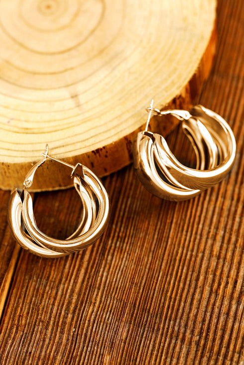 Layered Textured Alloy Studded Design Hoop Earrings