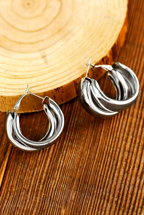 Layered Textured Alloy Studded Design Hoop Earrings