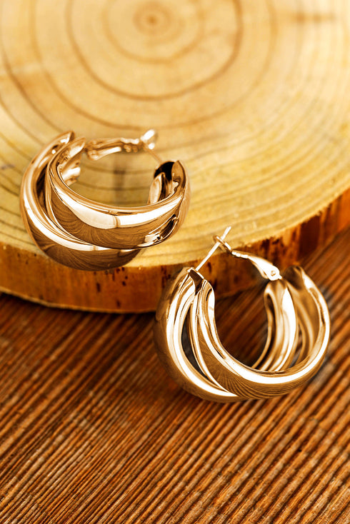 Layered Textured Alloy Studded Design Hoop Earrings