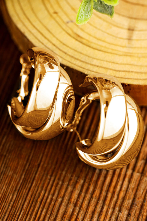 Layered Textured Alloy Studded Design Hoop Earrings