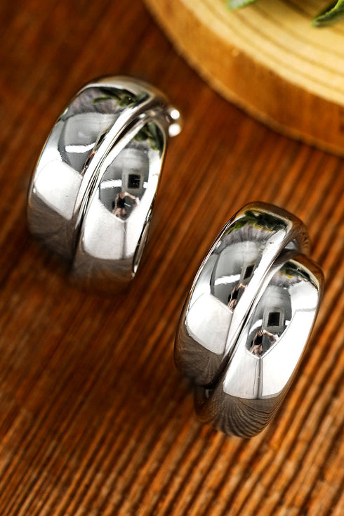 Layered Textured Alloy Studded Design Hoop Earrings