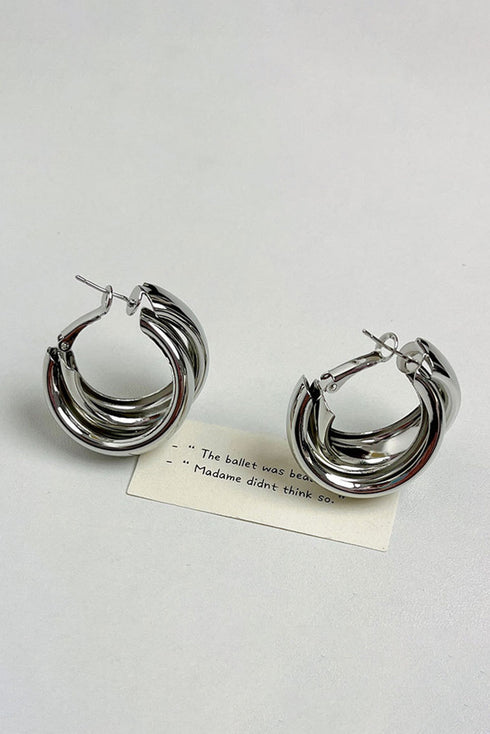Layered Textured Alloy Studded Design Hoop Earrings
