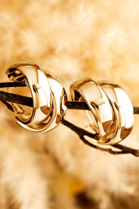 Layered Textured Alloy Studded Design Hoop Earrings